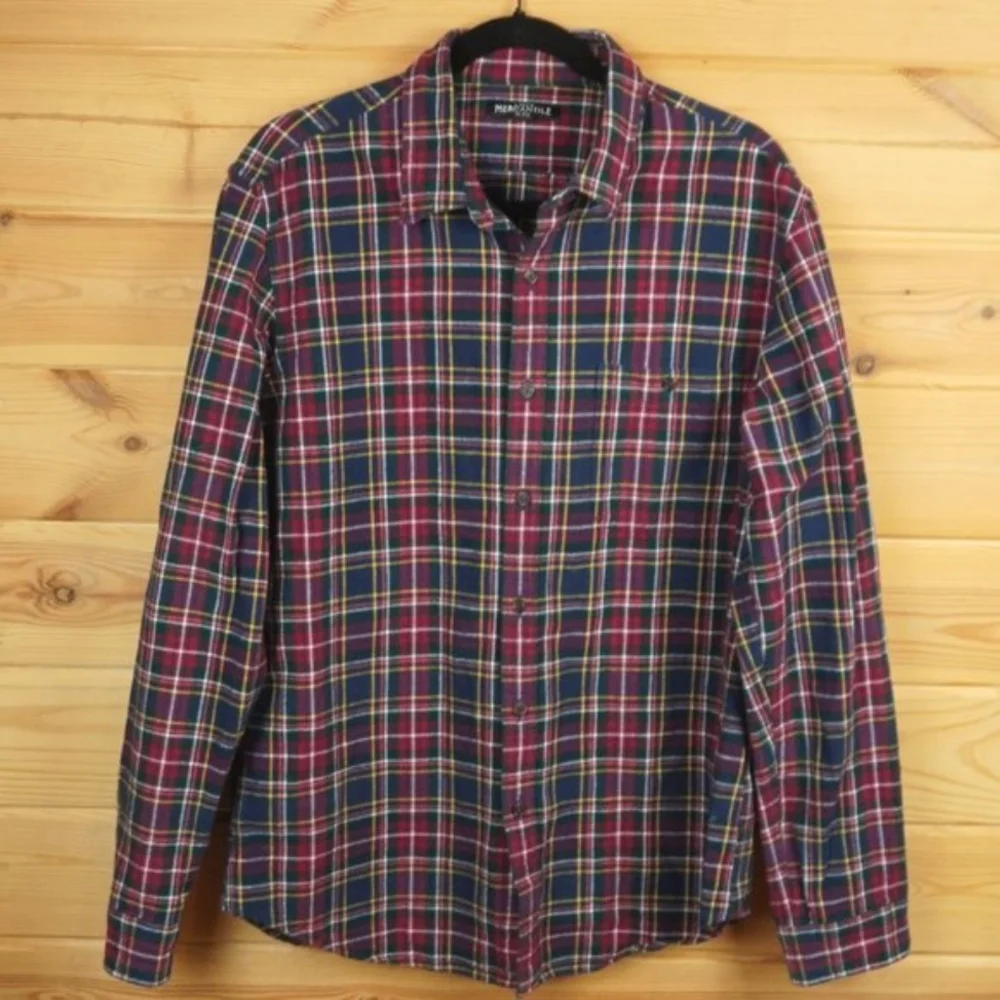 J Crew Mercantile Flex Red Blue Green Plaid Button Up Shirt Size‎ Large